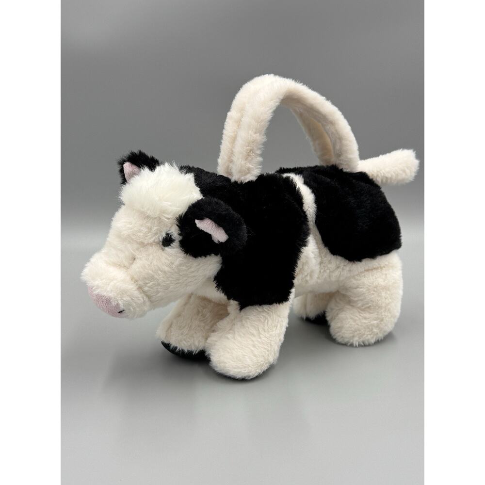 Plushies Small Cow Plush Purse 9” Stuffed Farm Barn Animal Bag Black White